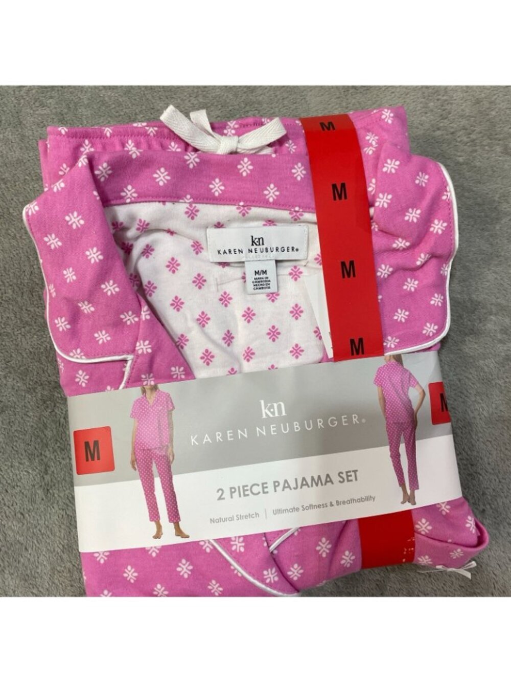 NWT Karen Neuburger Women's M Pajama Set Pink 2-Piece Cotton Blend H2125 - Picture 3 of 13
